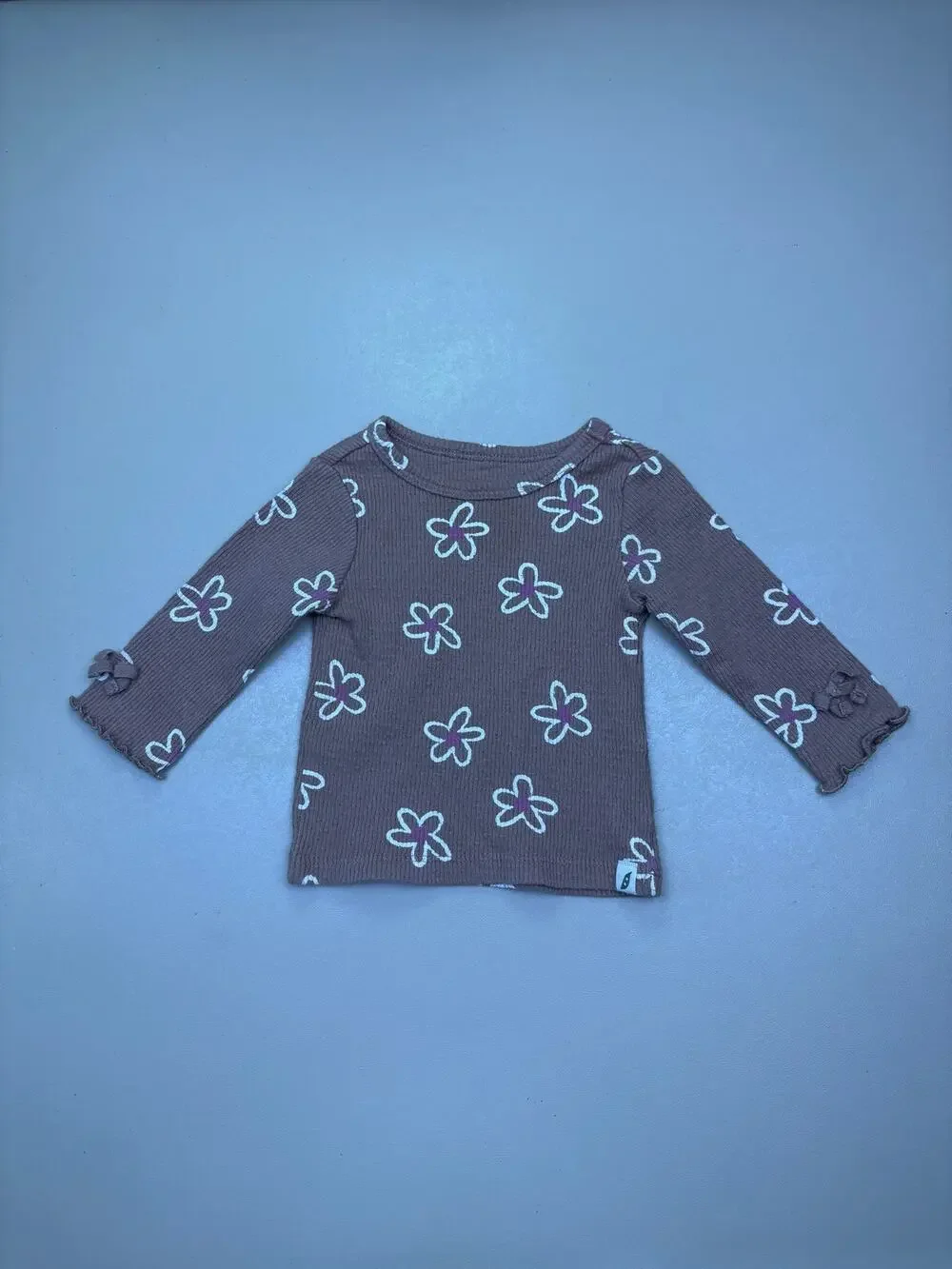 Easy Peasy Organic Cotton Ribbed Floral Long Sleeve Top Brown 3M Baby EUC